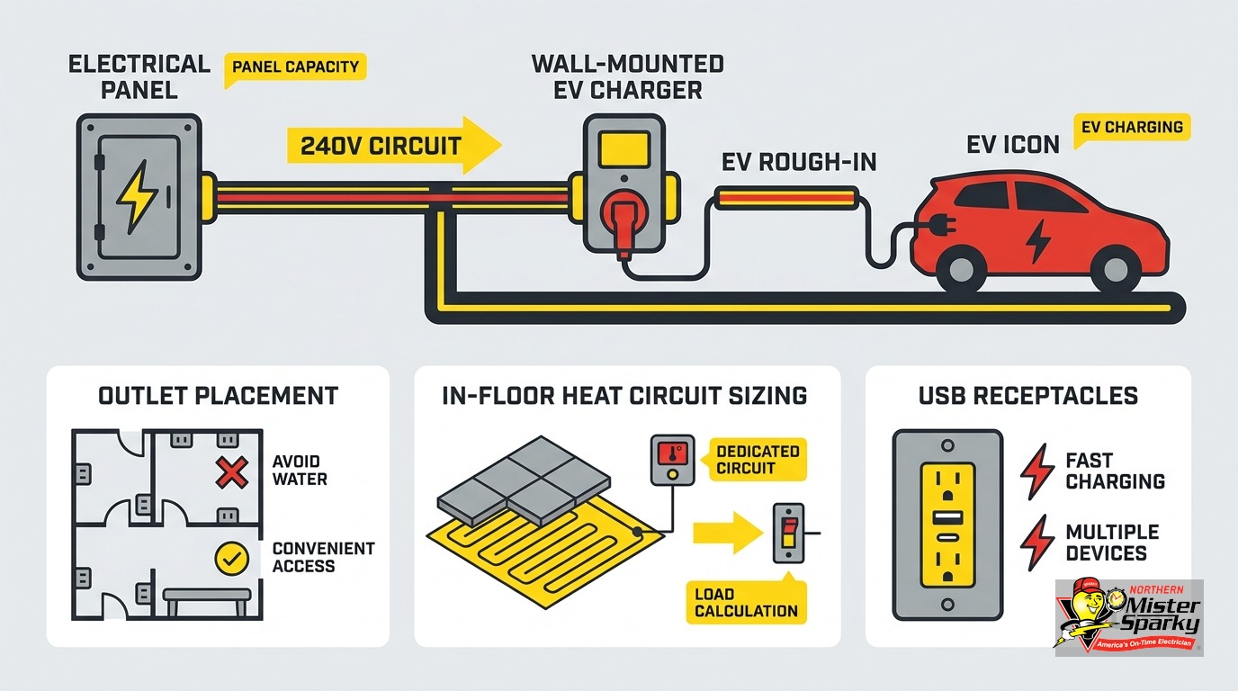 Mudroom Electrical: Outlets, Heated Floor Wiring, and EV Rough-In