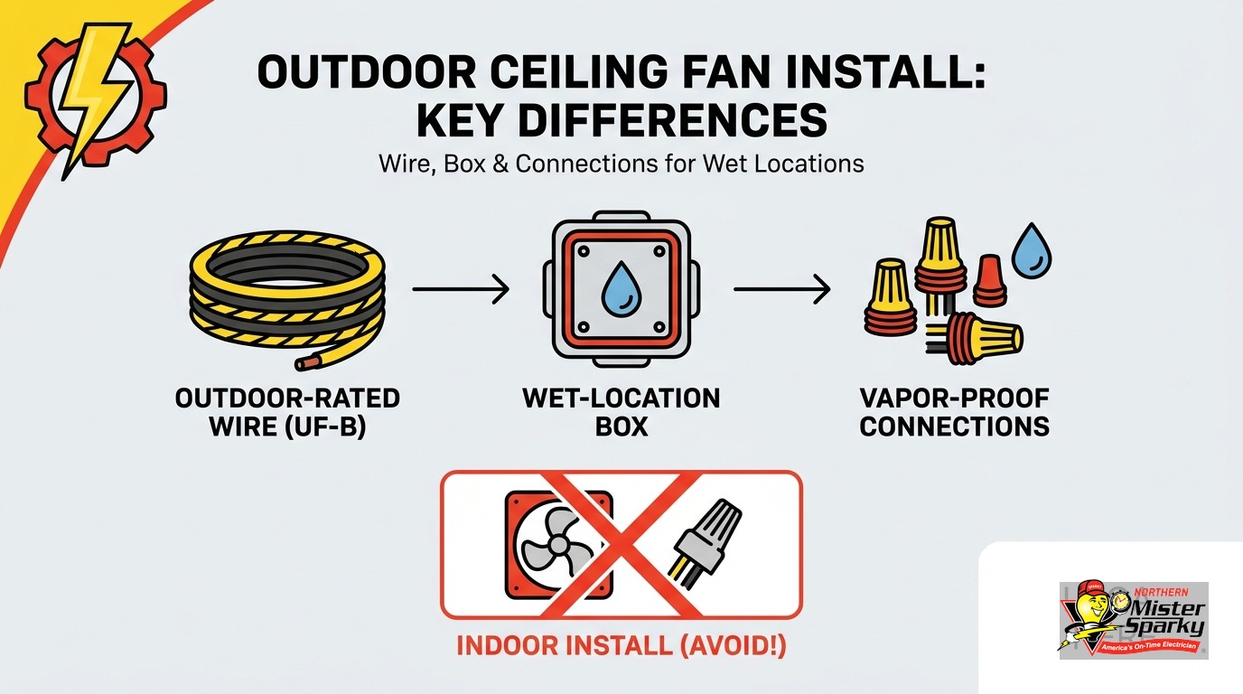 Outdoor Ceiling Fan Wiring for a Covered Porch: What Changes